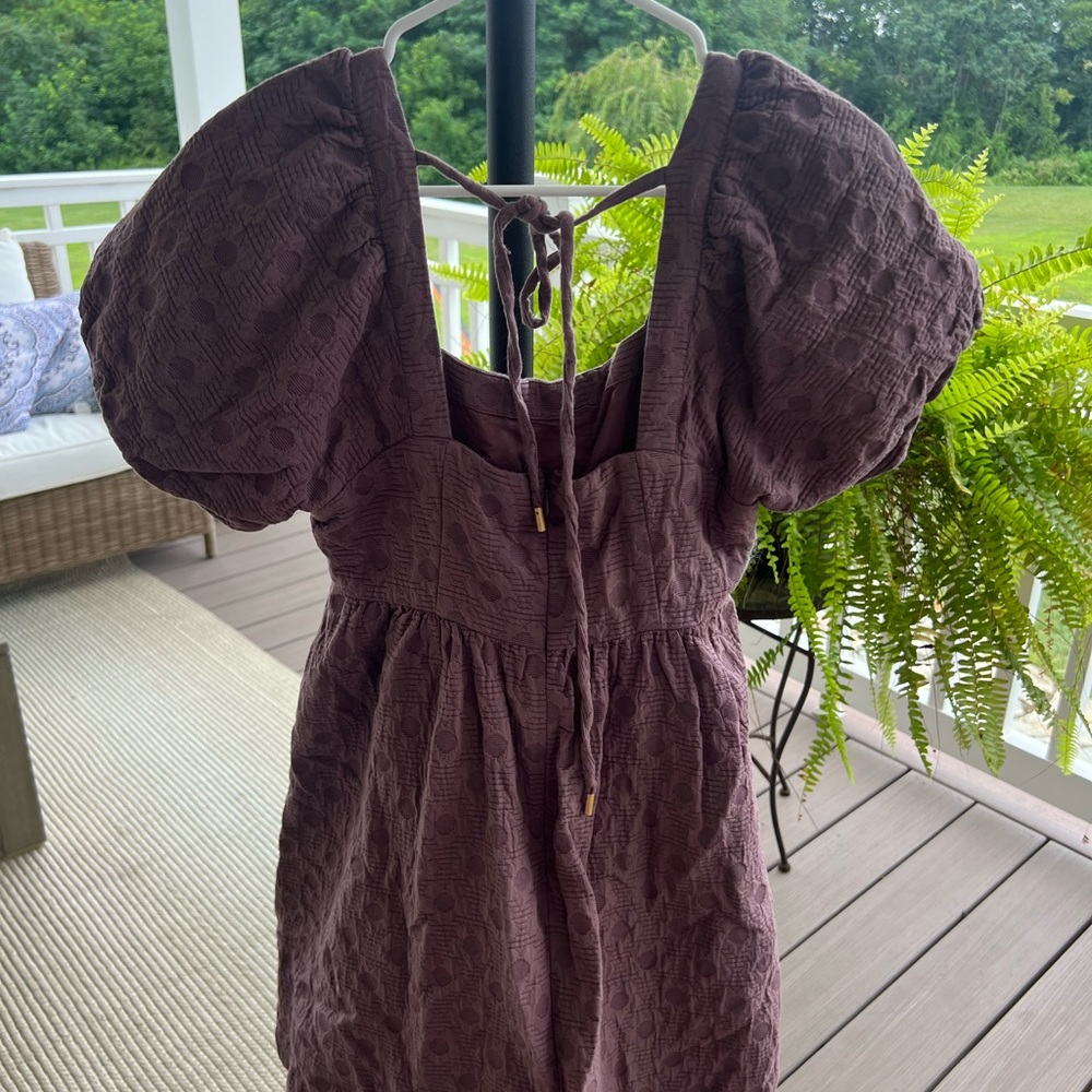 madewell burnt pink floral puff sleeve dress